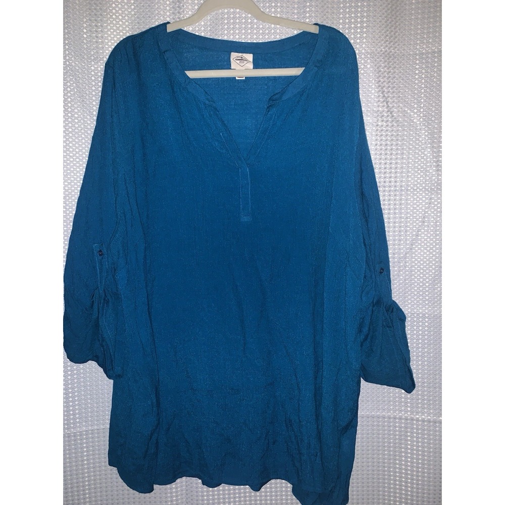 St John's Bay Women 4X Long Sleeve‎ Turquoise Blue Blouse